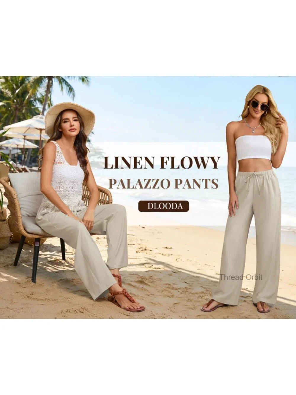 Women's Linen Wide Leg Palazzo Pants with Pockets_6
